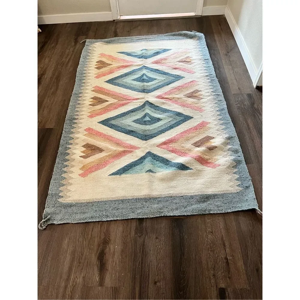 Vintage Aztec southwestern Mexican blanket rug 44x72